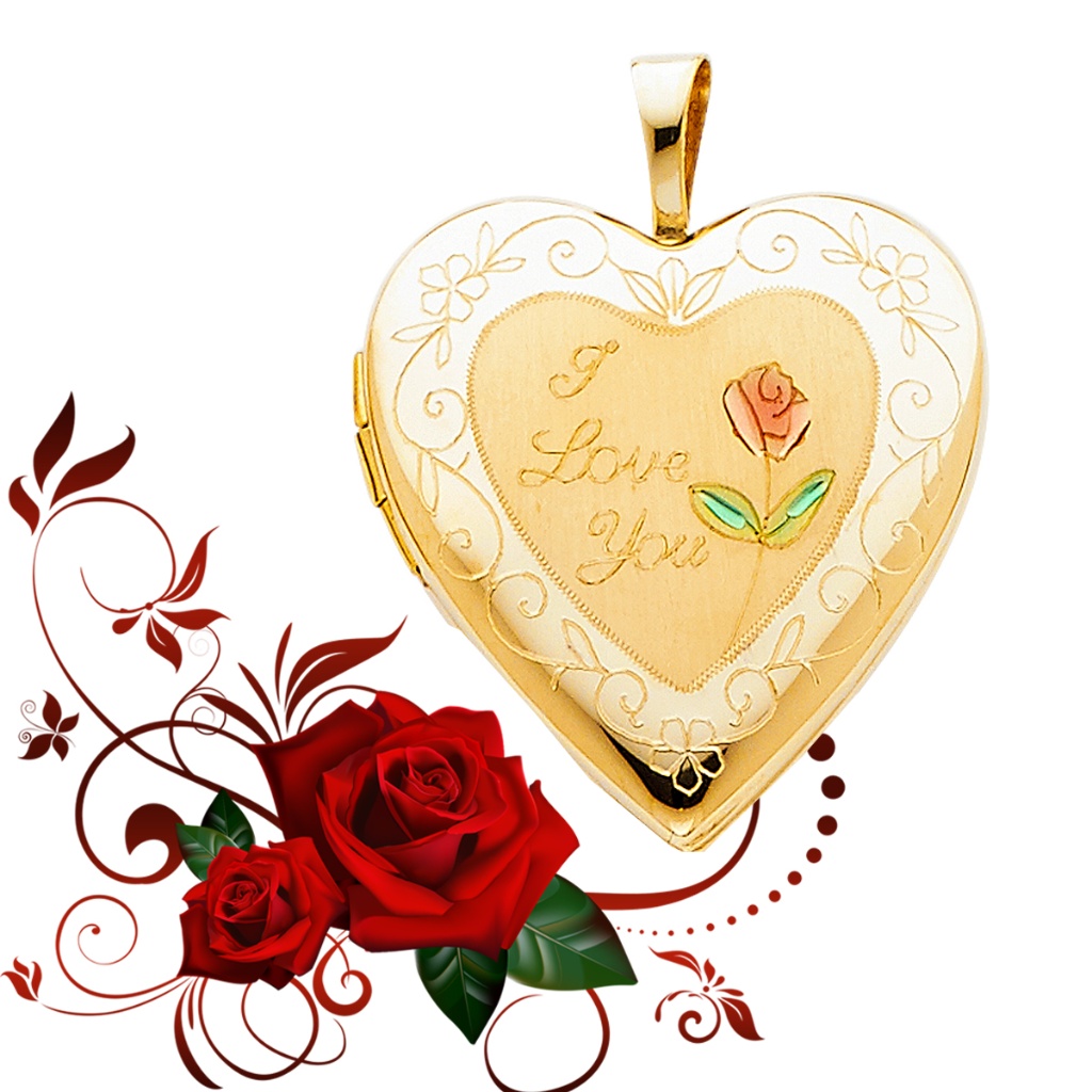 14k Flower Enamel Engraved Heart 